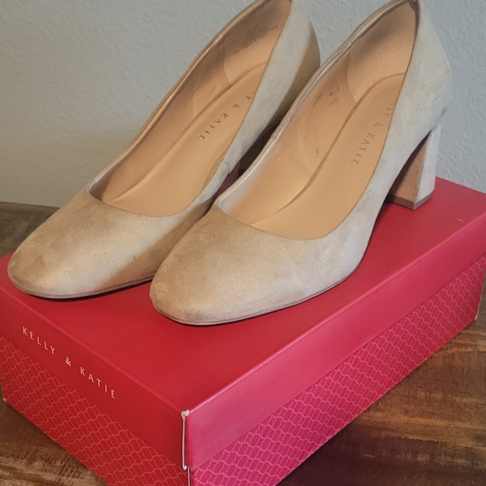 Beige Kelly and Katie block heels